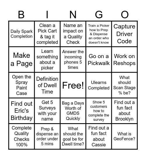 Dispensers Bingo Card
