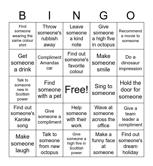 Wellbeing Wednesday Bingo Card