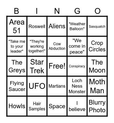 Aliens vs Bigfoot Bingo! Bingo Card