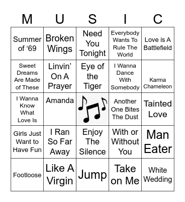 1980's Bingo Card