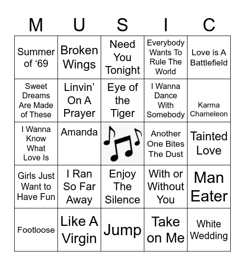 1980's Bingo Card