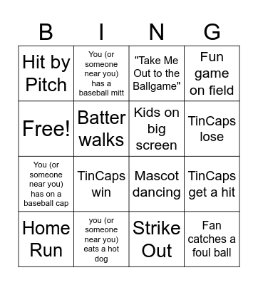 TinCaps Bingo Card
