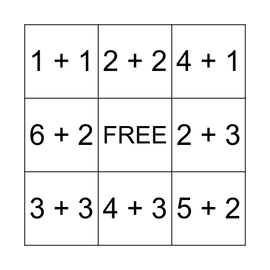 Addition Bingo Card