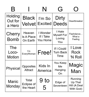 Ladies of the 80’s #1 Bingo Card