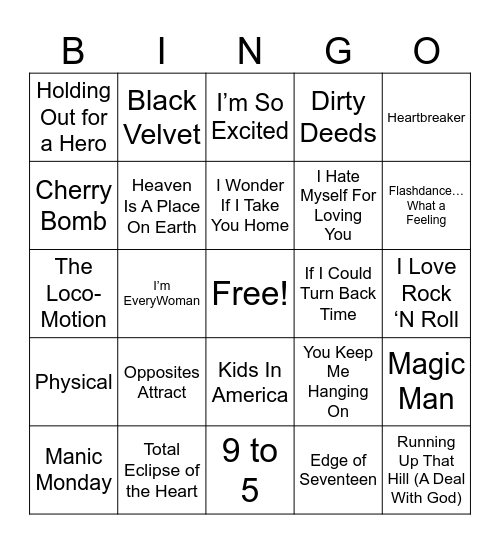 Ladies of the 80’s #1 Bingo Card