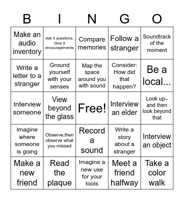 The Art of Noticing, on the Way... Bingo Card