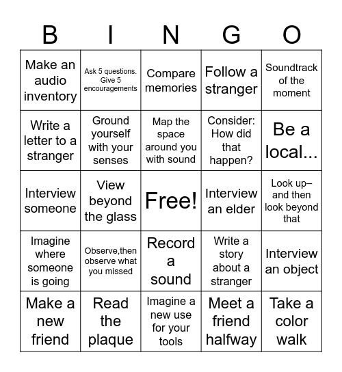 The Art of Noticing, on the Way... Bingo Card