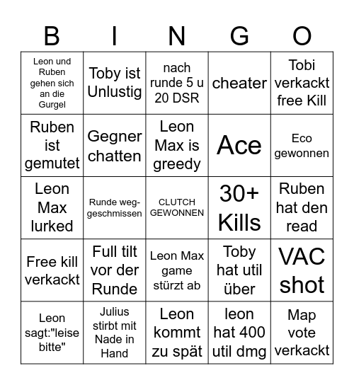 CS2 Klapperschlange Gaming Bingo Card