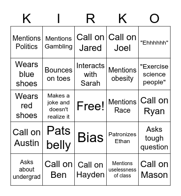 KIRKO Bingo Card