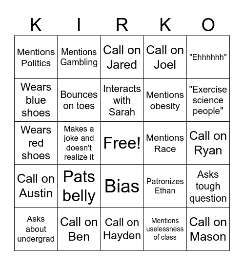 KIRKO Bingo Card
