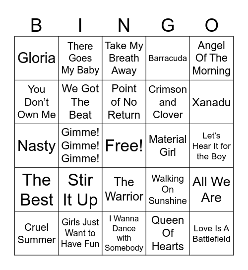 Ladies of the 80’s #2 Bingo Card
