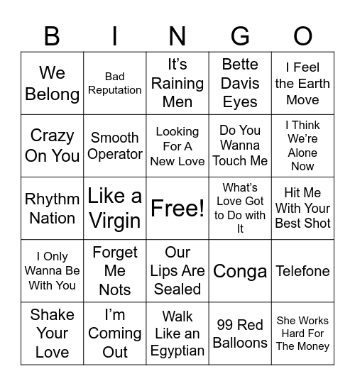 Ladies of the 80’s #3 Bingo Card