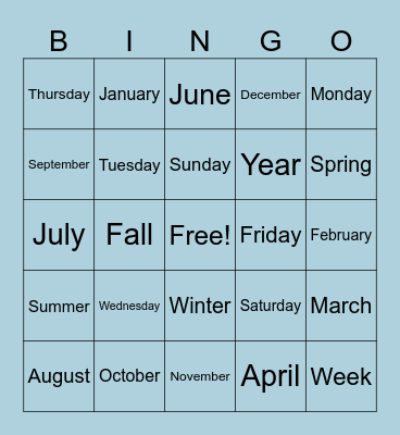 Time of the year Bingo Card