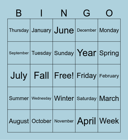 Time of the year Bingo Card