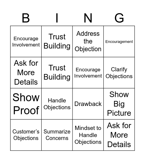 CSS Handling Objections Bingo Card