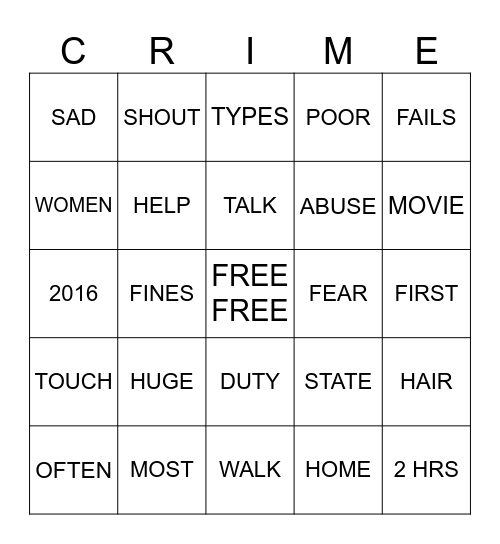 ELDER ABUSE Bingo Card