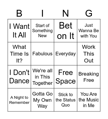 High School Musical Singo Bingo Card