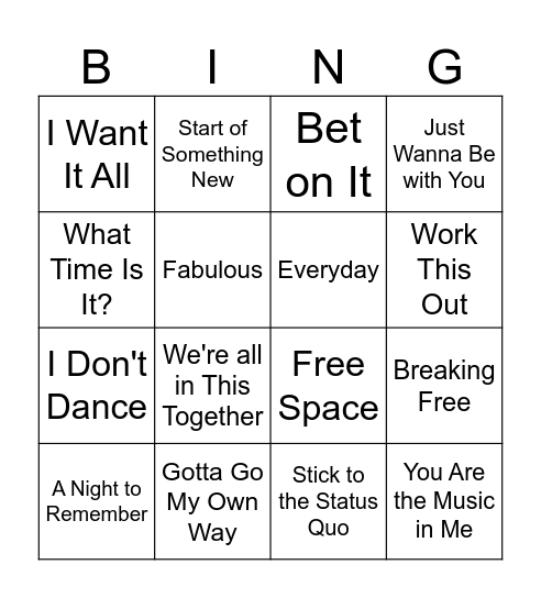 High School Musical Singo Bingo Card