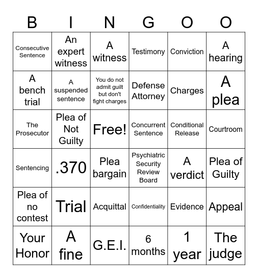 Legal Skills Bingo Card