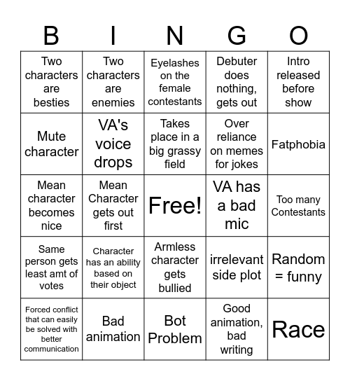 Object Show Bingo Card