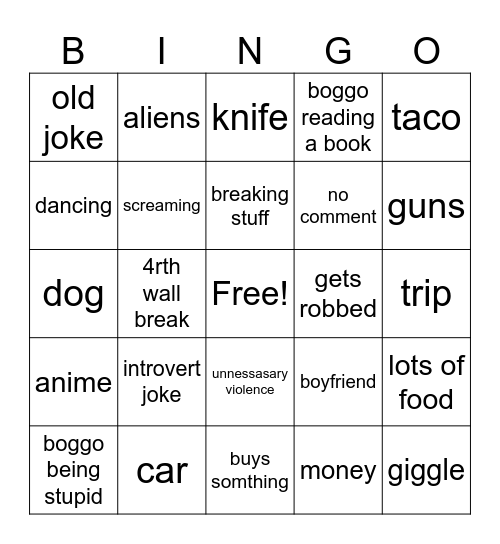 boggo bingo Card