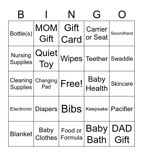 Baby Gift Bingo Card