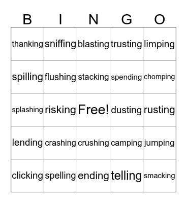 Suffix ING Bingo Card