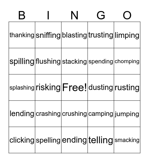 Suffix ING Bingo Card