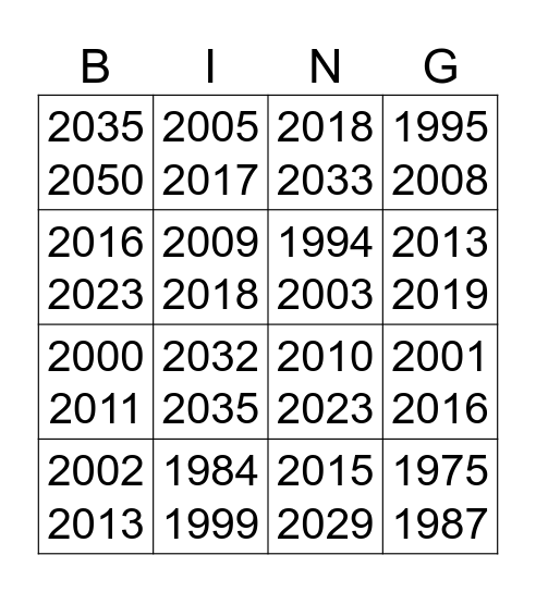 Internet Logo 1975-2050 Bingo Card