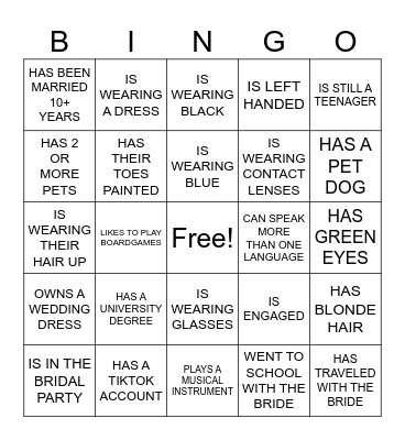 BRIDAL BINGO Card