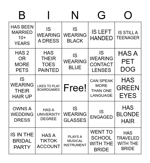 BRIDAL BINGO Card