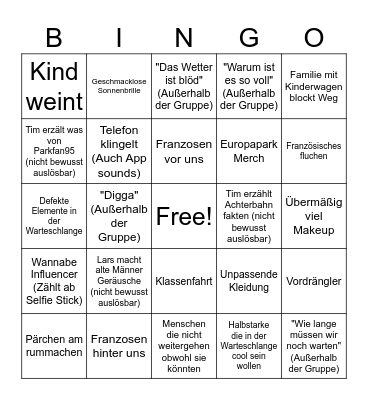 Europapark Bingo Card