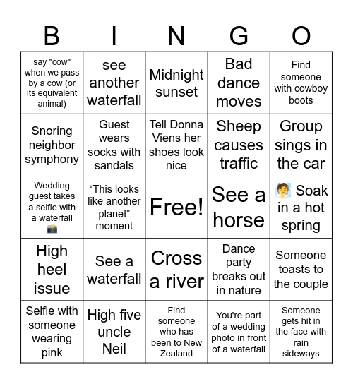 Iceland Wedding - Nick & Syd Bingo Card