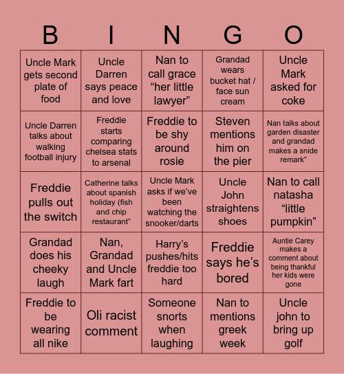 Anniversary Bingo Card