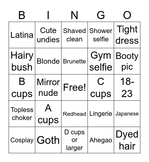Nudes Bingo Card