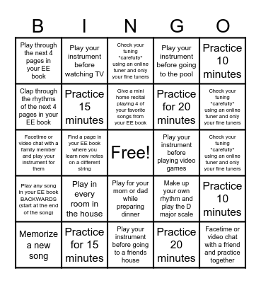 5th grade - July/Aug Bingo Card