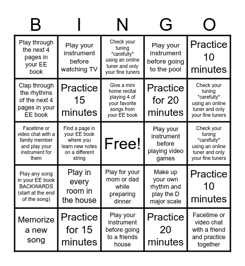 5th grade - July/Aug Bingo Card