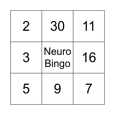 NeuroBingo 1-30 Bingo Card