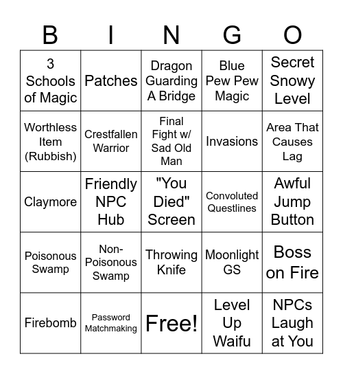 Elden Ring Bingo Card