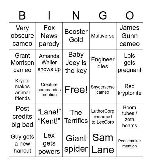 Superman Bingo Card