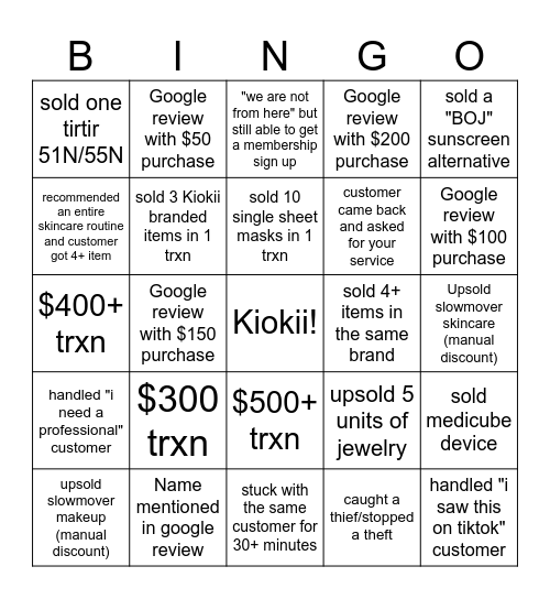 customer is(n't) always right Bingo Card