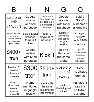 customer is(n't) always right Bingo Card