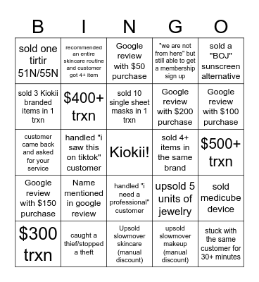 customer is(n't) always right Bingo Card