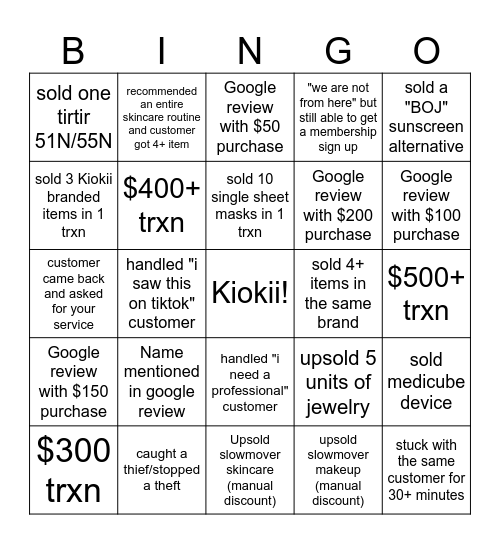customer is(n't) always right Bingo Card