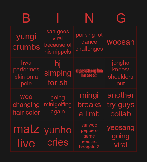 Ateez Tour Bingo Card