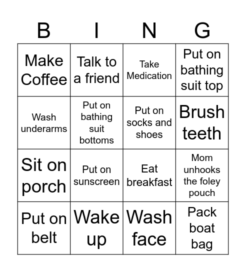 Wednesday morning Bingo Card