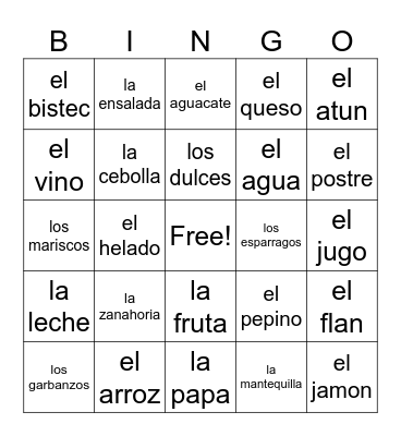 La Comida Bingo Card