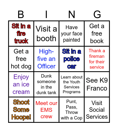 Vernon's 2025 National Night Out Bingo Card