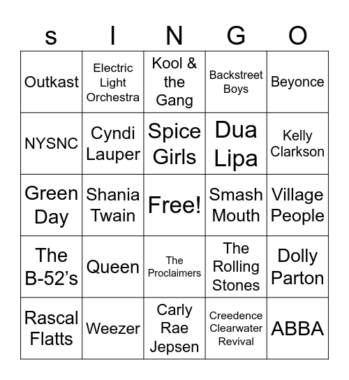 Singo Bingo Card