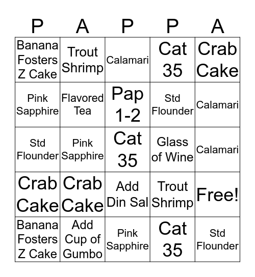Pappas Bingo Card